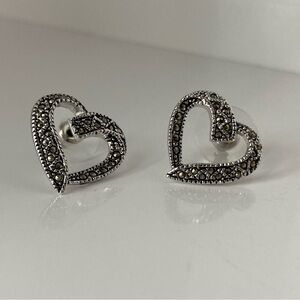 NIP Vintage Marcasite Open Heart Earrings. Post backs. By Park Lane.